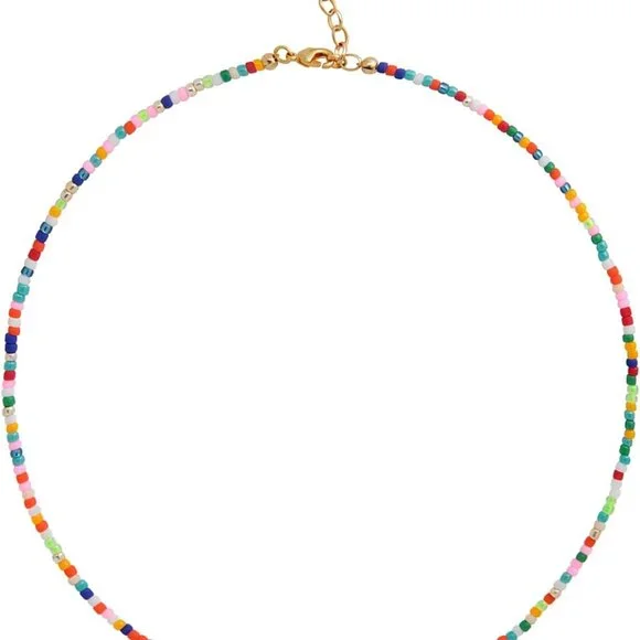 Freshwater Pearl Beaded Necklace for Women Handmade Boho Colorful Glass Beads Ch - Picture 1 of 6